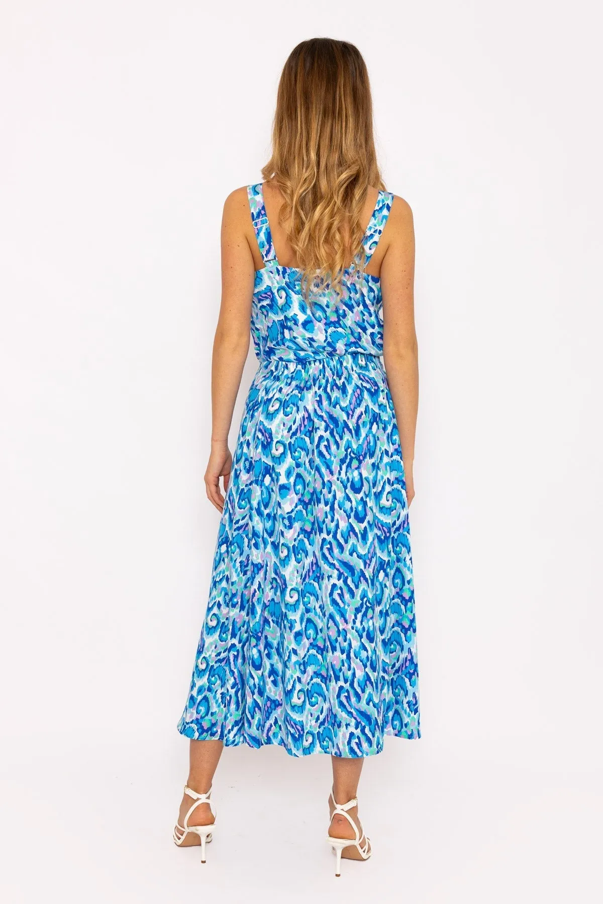 Blue Lurex Print Midi Skirt