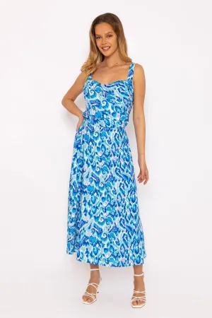 Blue Lurex Print Midi Skirt