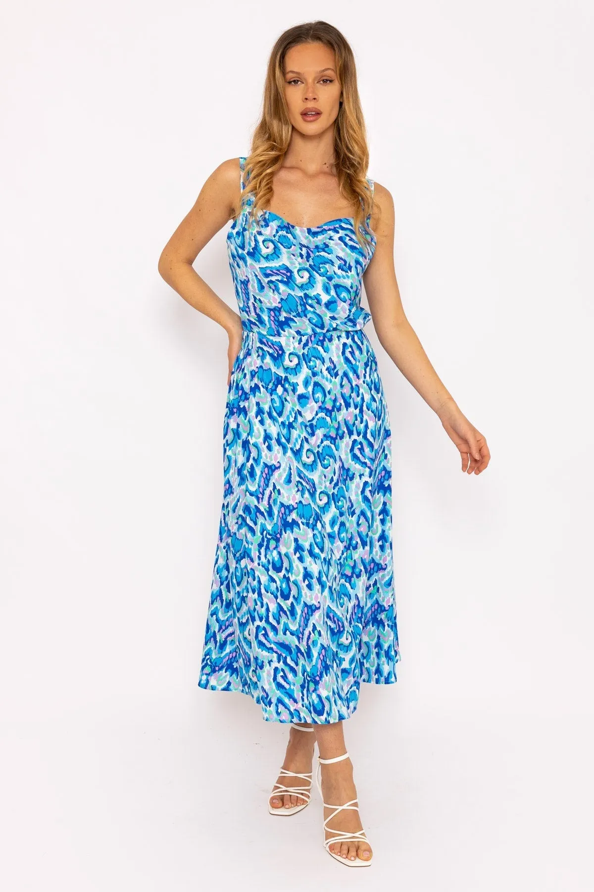 Blue Lurex Print Midi Skirt