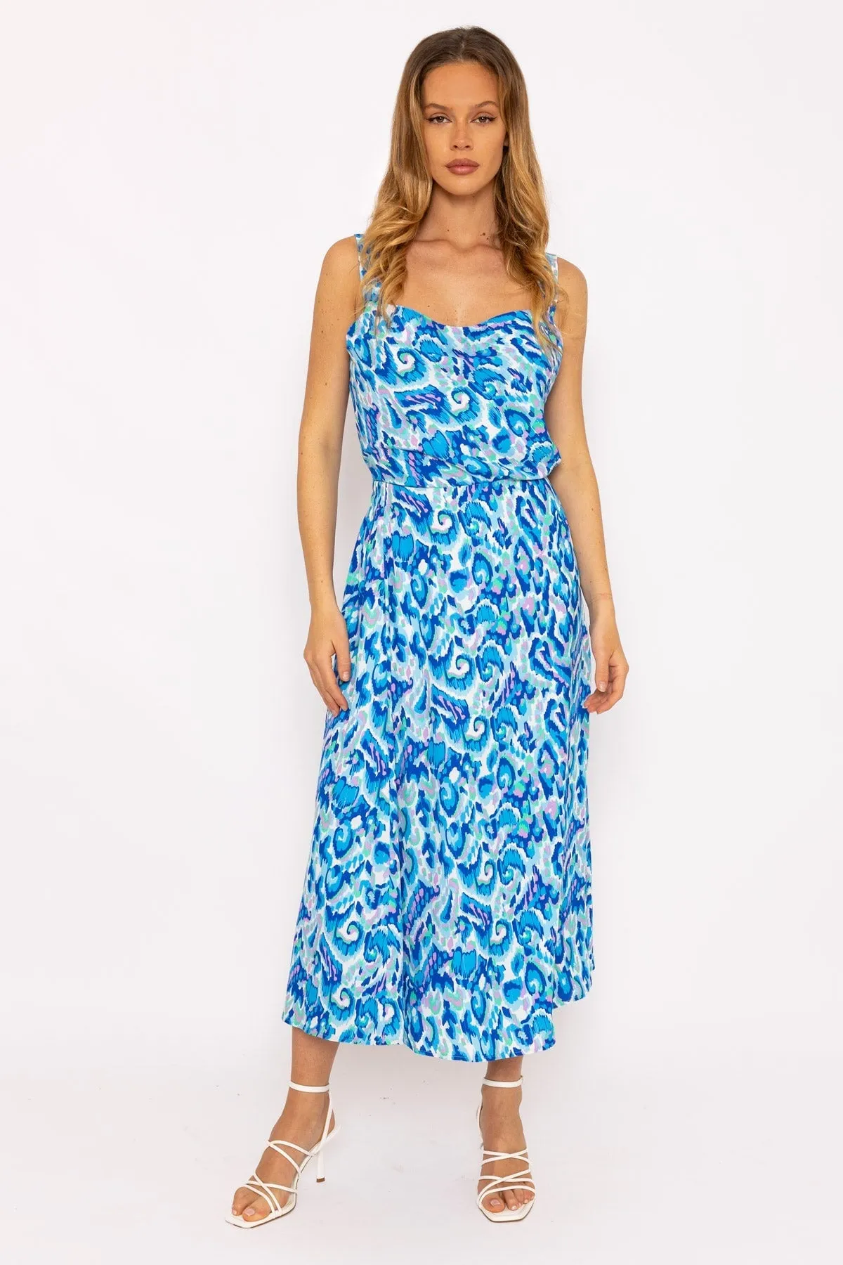 Blue Lurex Print Midi Skirt