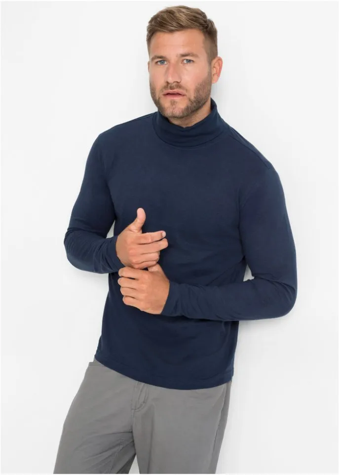Bpc Bonprix Collection Long Sleeve Shirt with Turtleneck, Blue