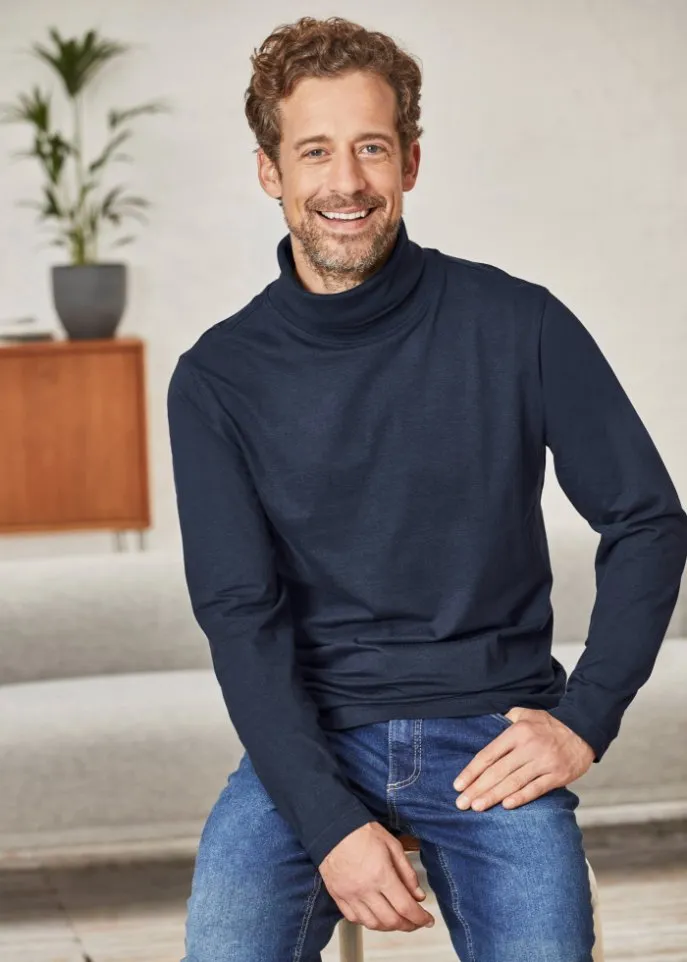 Bpc Bonprix Collection Long Sleeve Shirt with Turtleneck, Blue
