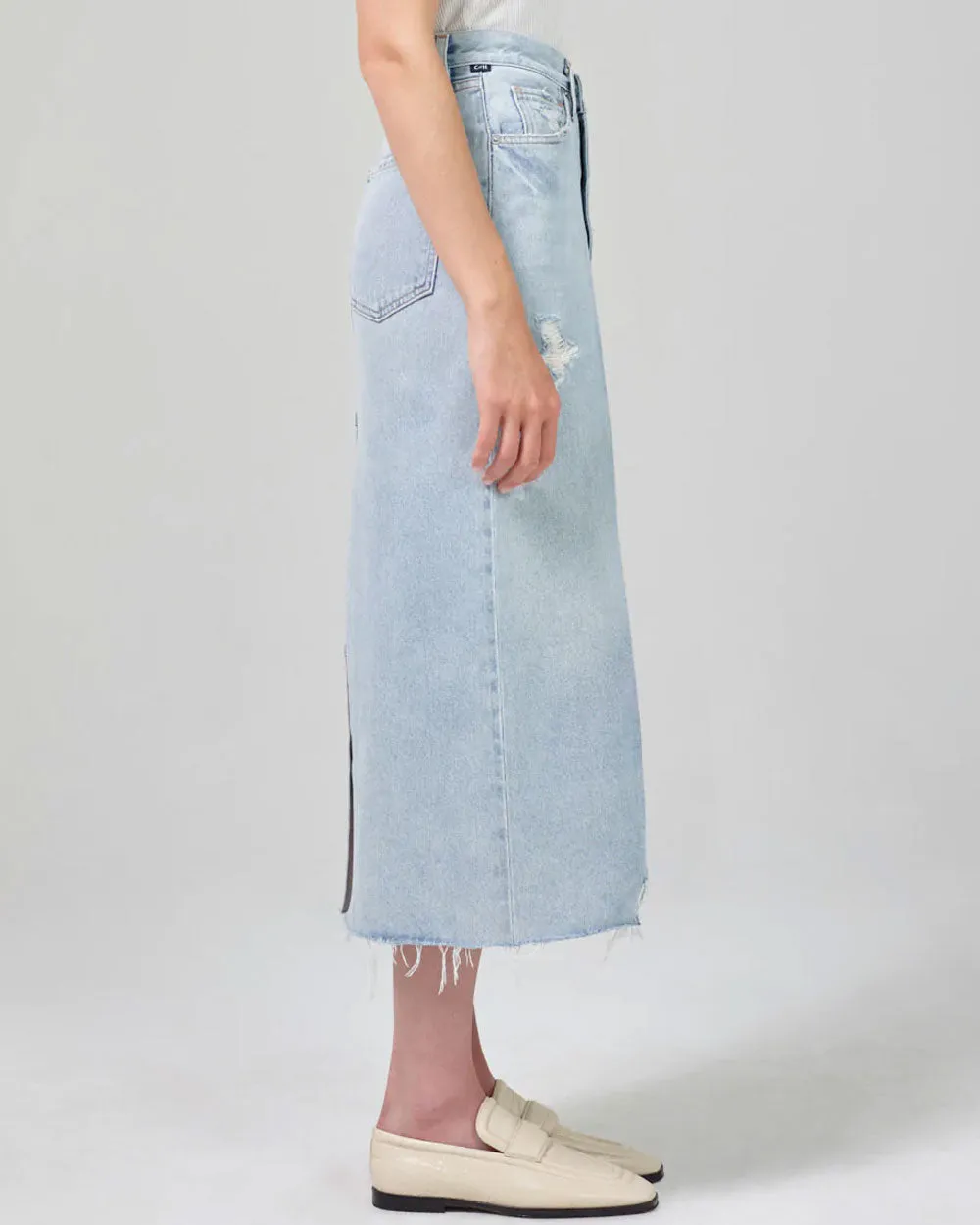 Bria Rework Midi Denim Skirt in Spring Blue