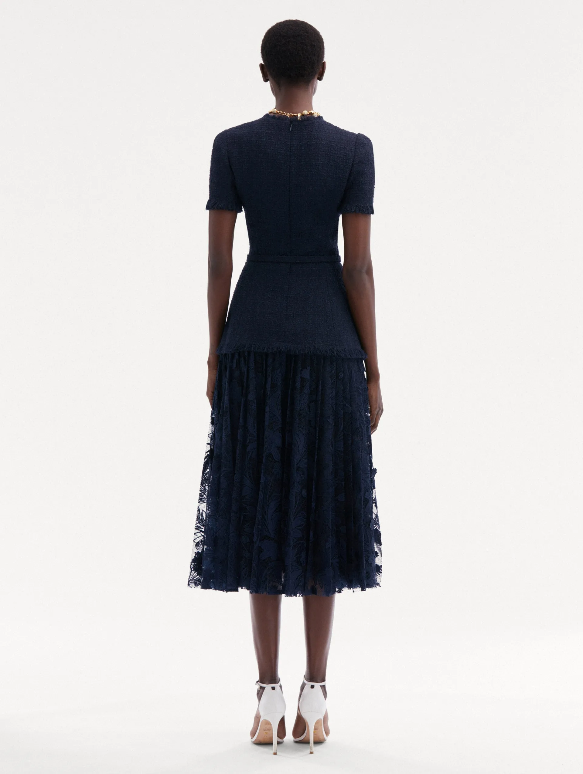 Carnation Guipure & Tweed Dress