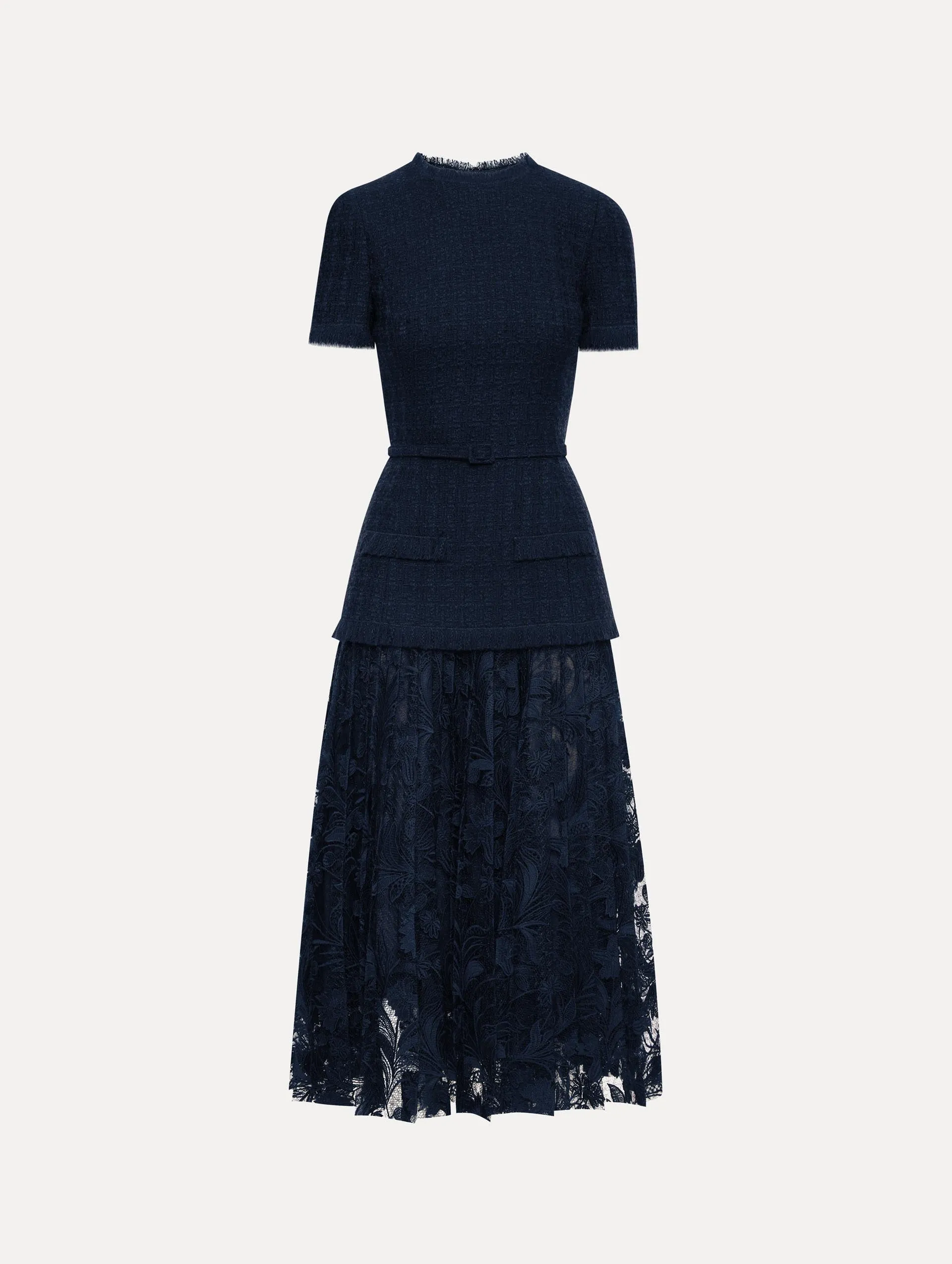Carnation Guipure & Tweed Dress