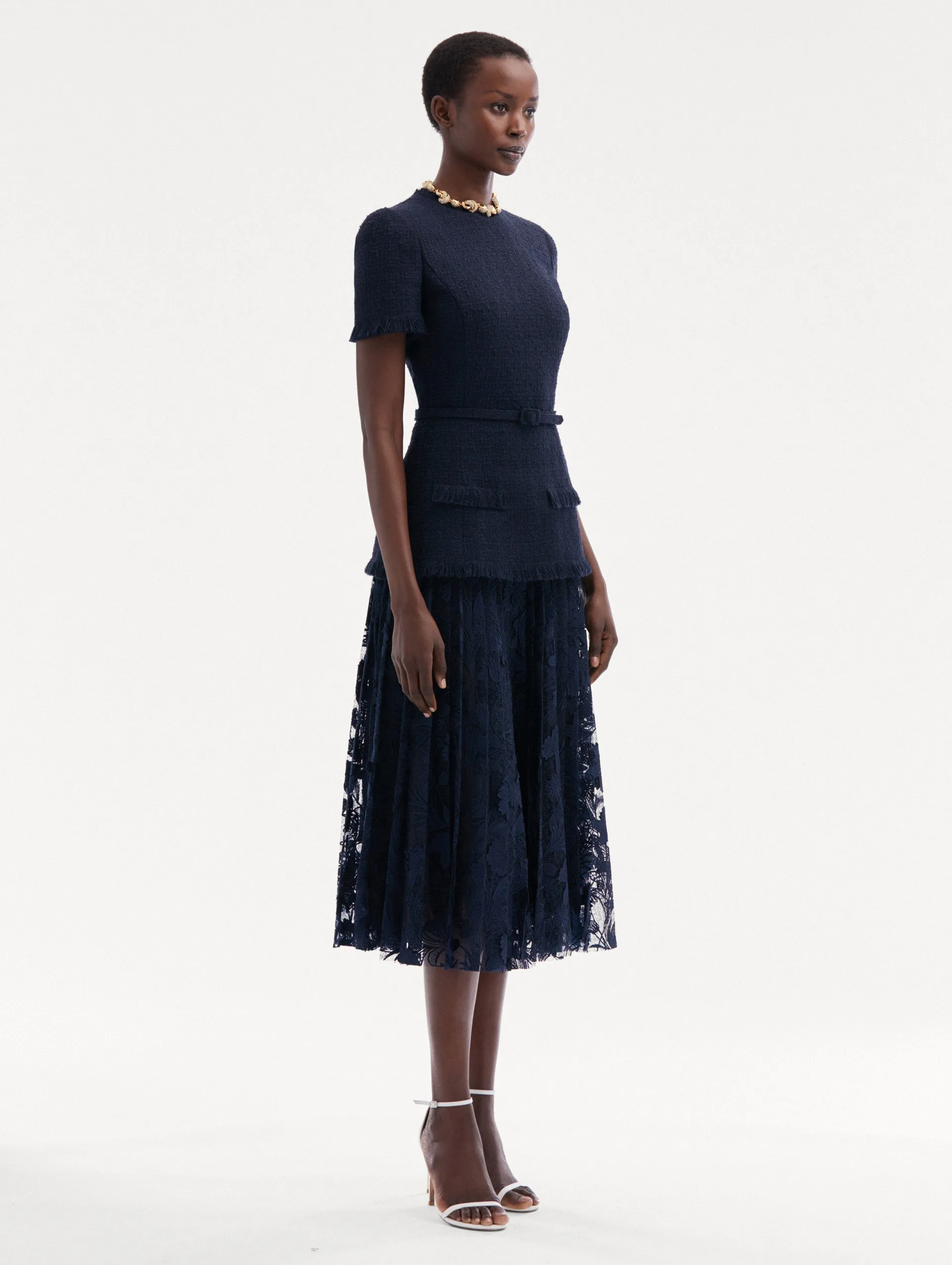 Carnation Guipure & Tweed Dress