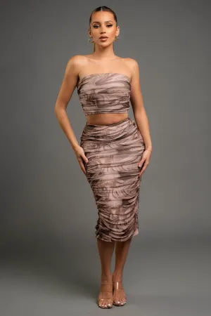 CHIC MARBLE PRINT MESH TUBE TOP & MIDI SKIRT SETS