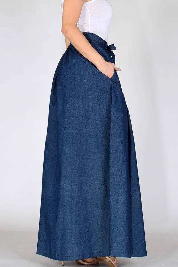 Chrissy High-Waisted Maxi Skirt in Dark Lightweight Denim