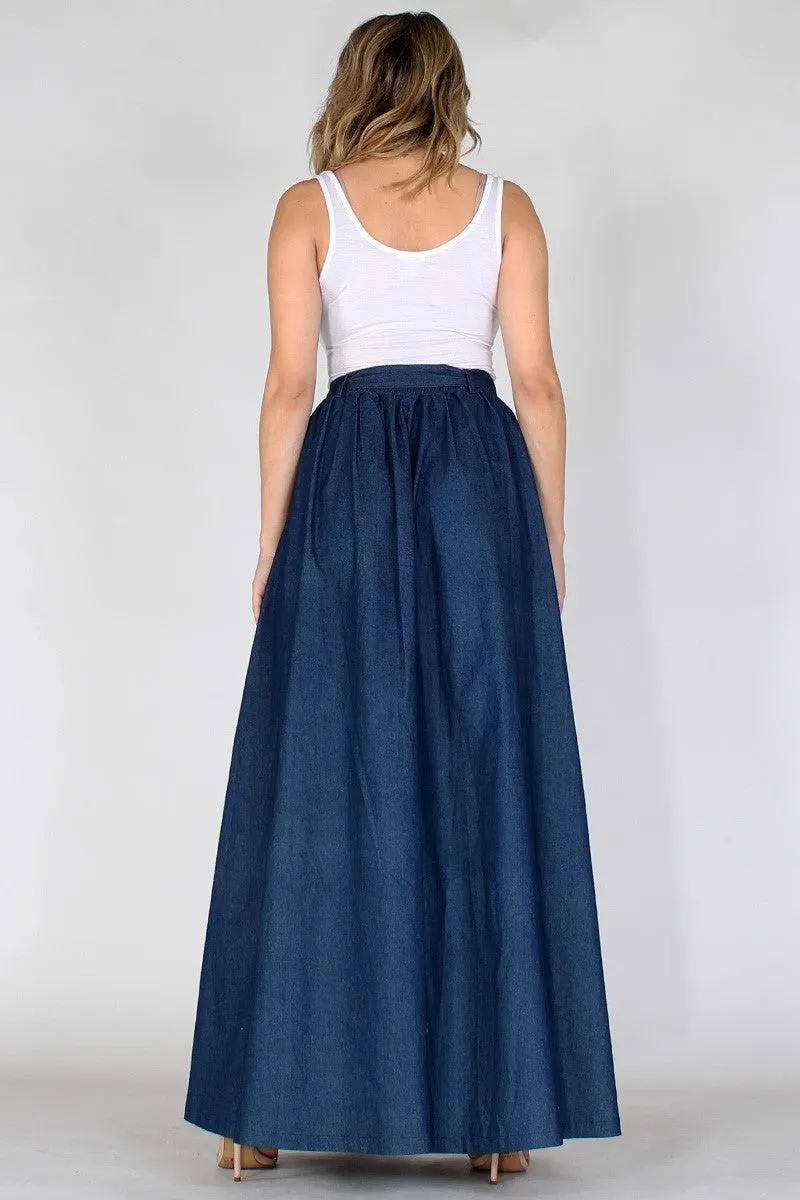 Chrissy High-Waisted Maxi Skirt in Dark Lightweight Denim