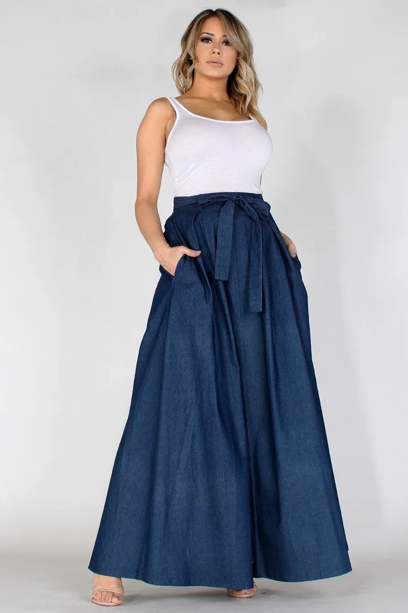 Chrissy High-Waisted Maxi Skirt in Dark Lightweight Denim