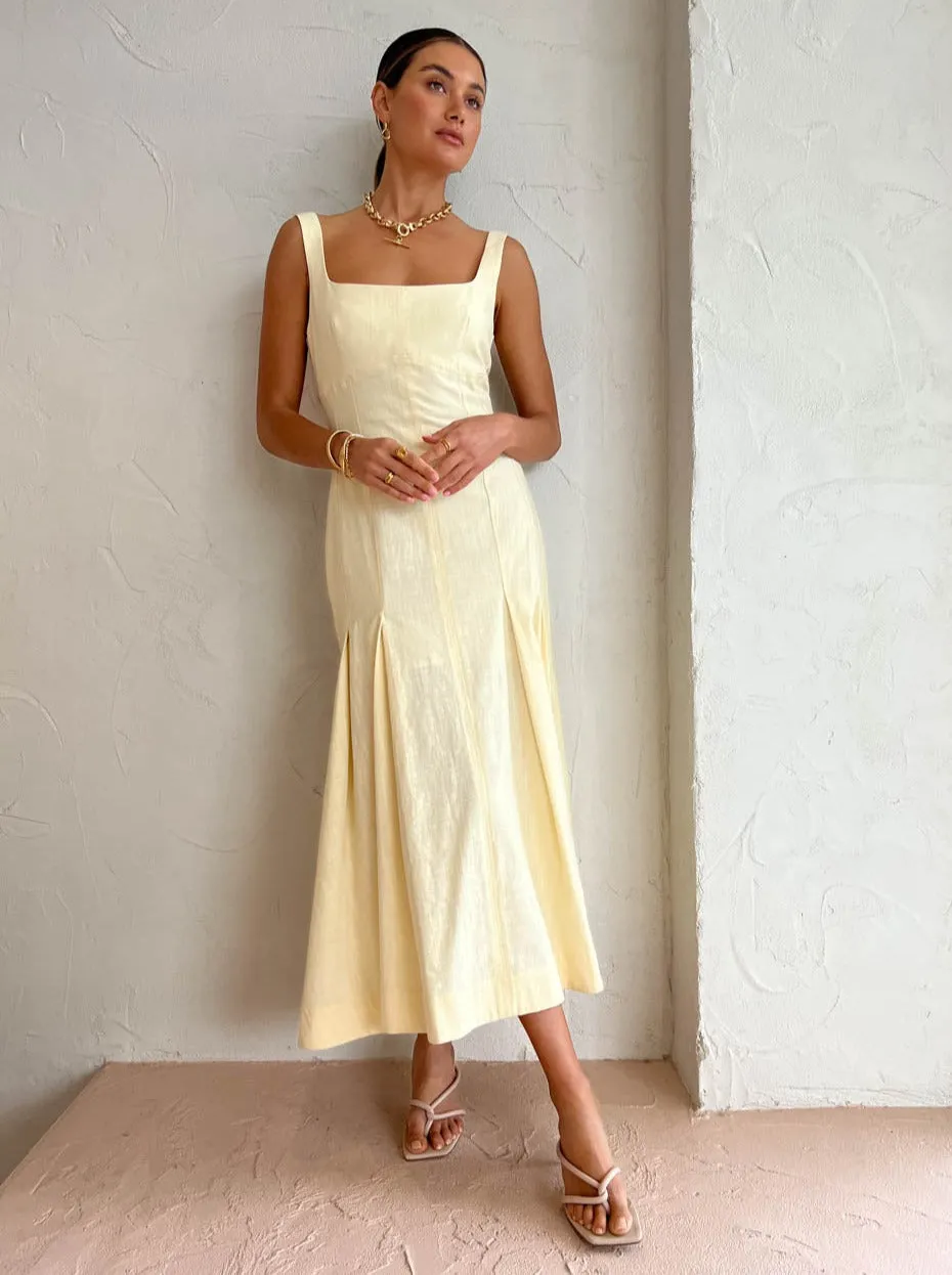 Clea Charlee Pleat Dress in Lemon