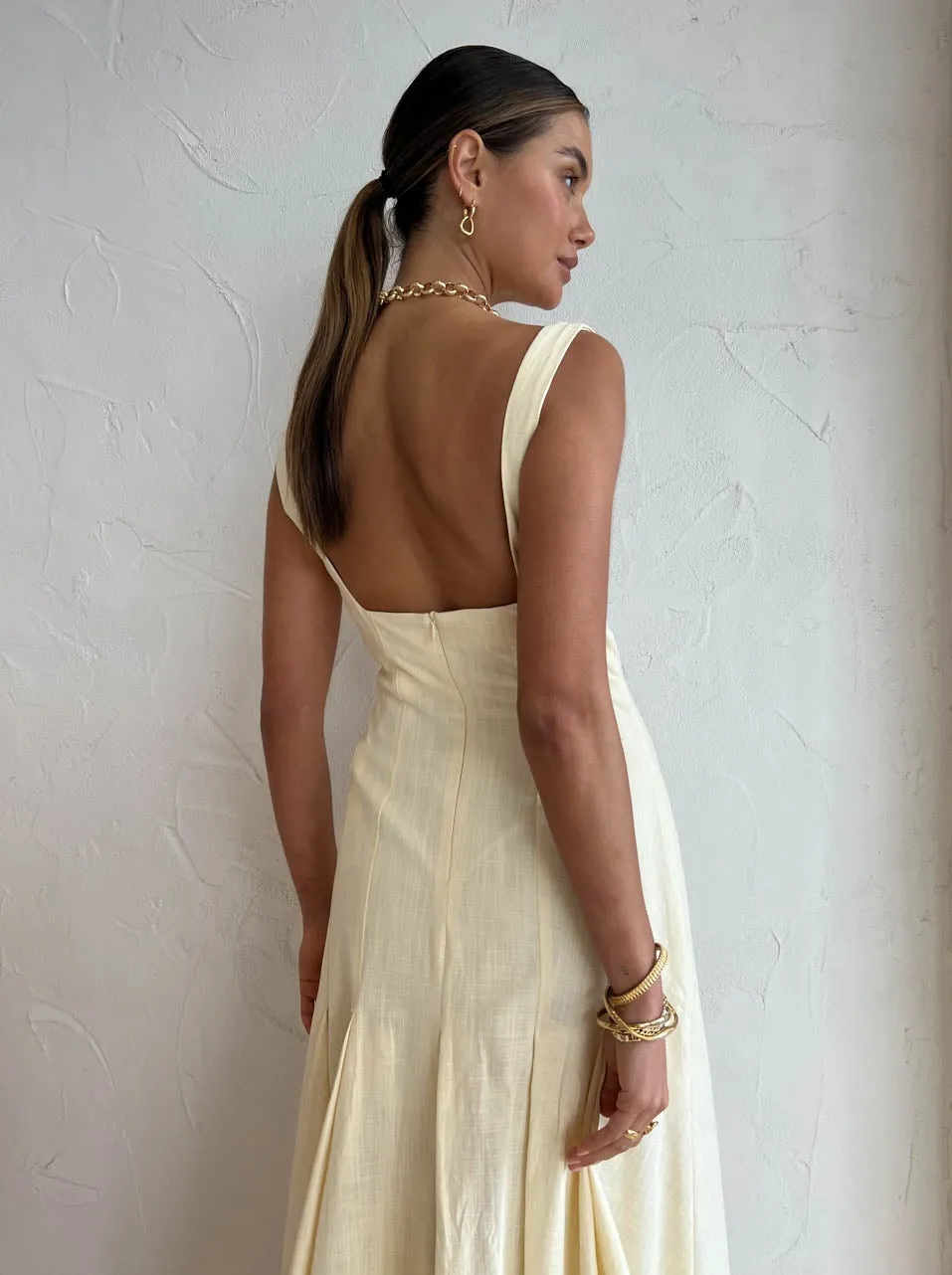Clea Charlee Pleat Dress in Lemon