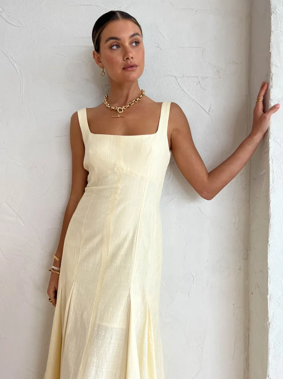Clea Charlee Pleat Dress in Lemon