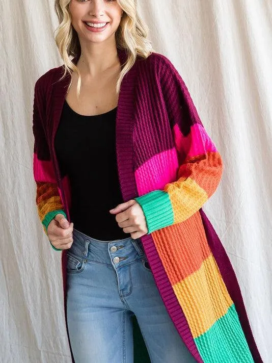 Color Like a Boss Colorful Knit Long Cardigan