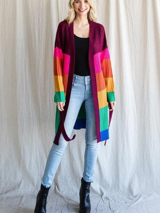 Color Like a Boss Colorful Knit Long Cardigan