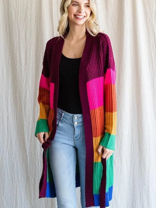Color Like a Boss Colorful Knit Long Cardigan