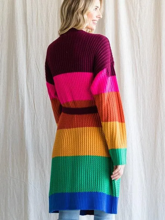 Color Like a Boss Colorful Knit Long Cardigan
