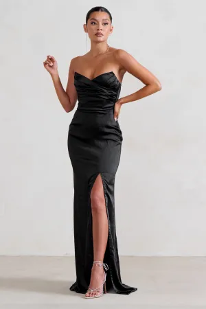 Coraline | Black Strapless Maxi dress With Split