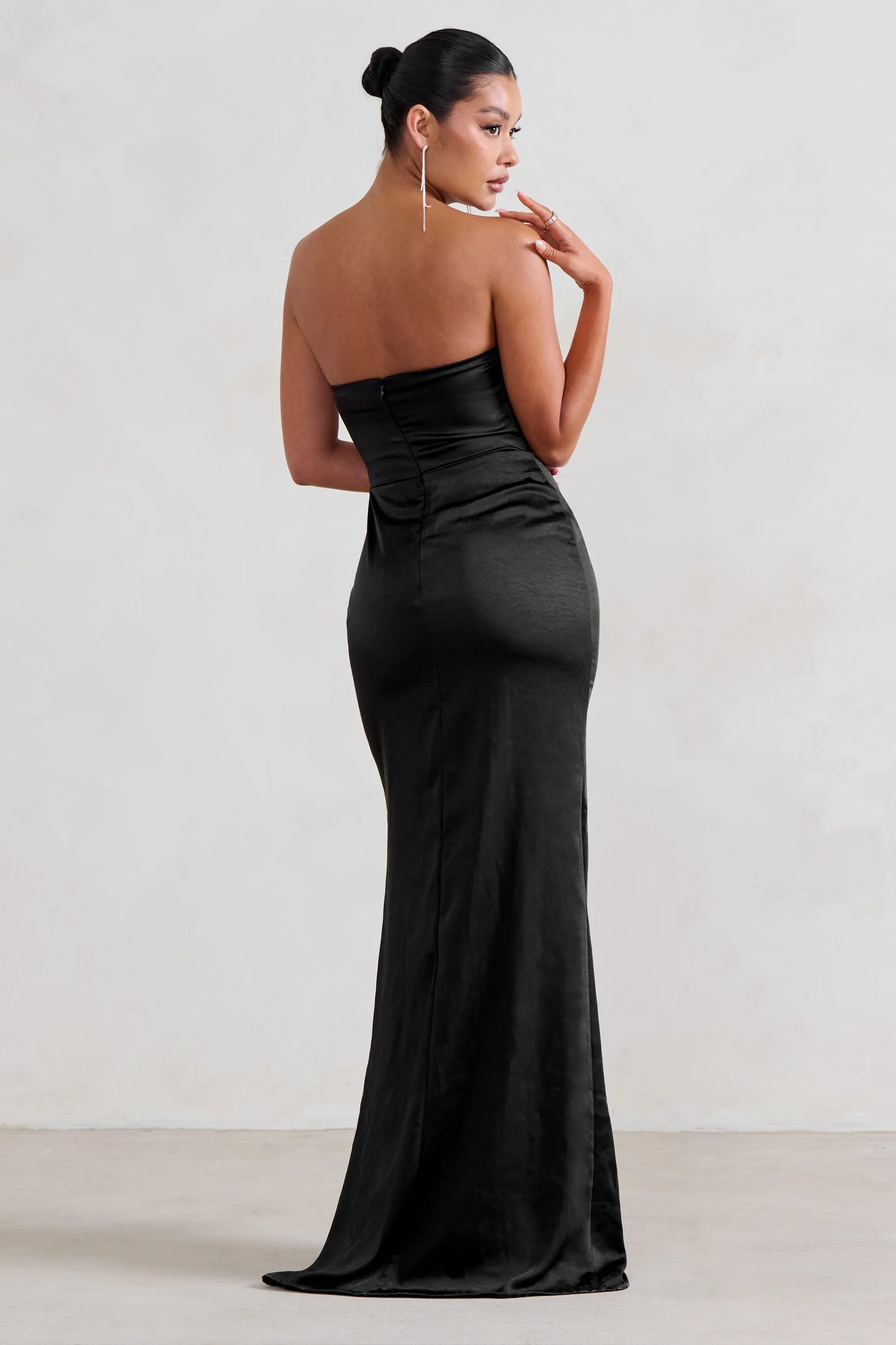 Coraline | Black Strapless Maxi dress With Split