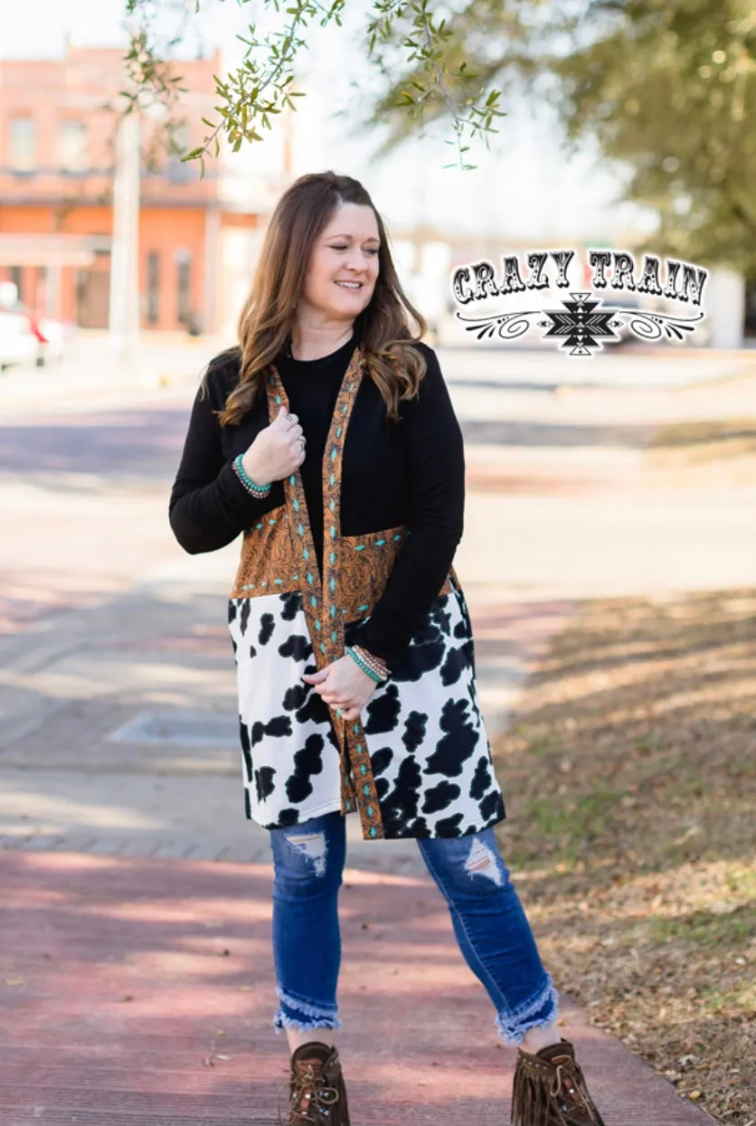 Cowprint Tooled Cardigan