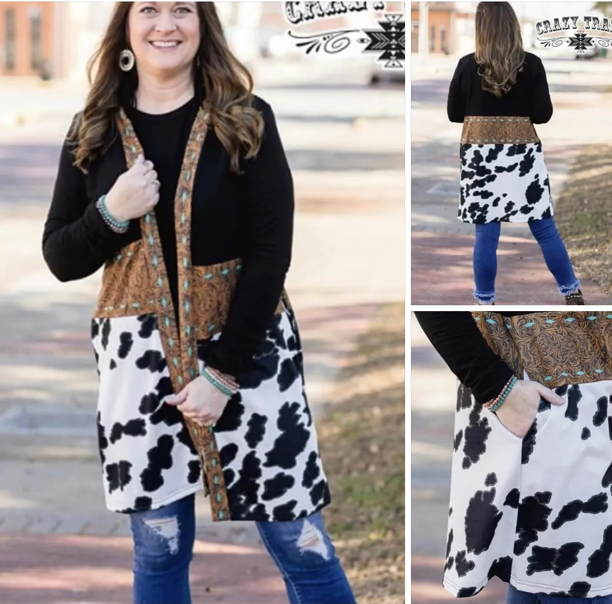 Cowprint Tooled Cardigan