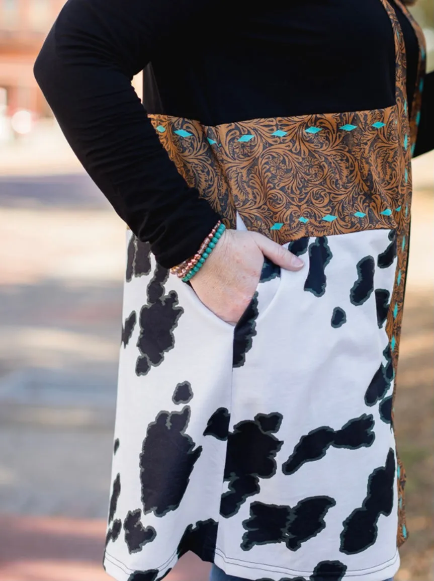 Cowprint Tooled Cardigan
