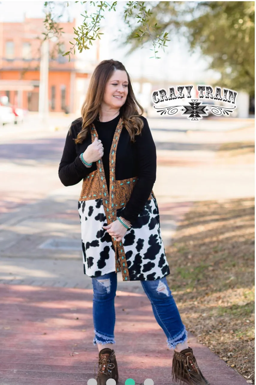 Cowprint Tooled Cardigan