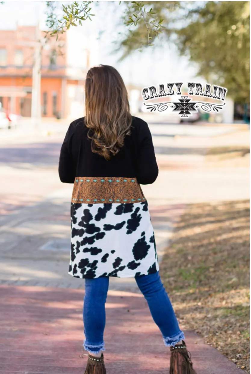 Cowprint Tooled Cardigan