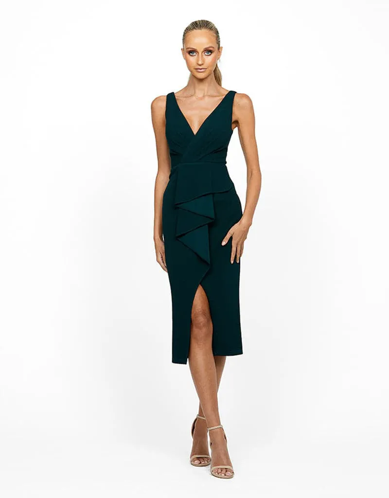 DAKOTA V NECK RUFFLE MIDI BL55D17S