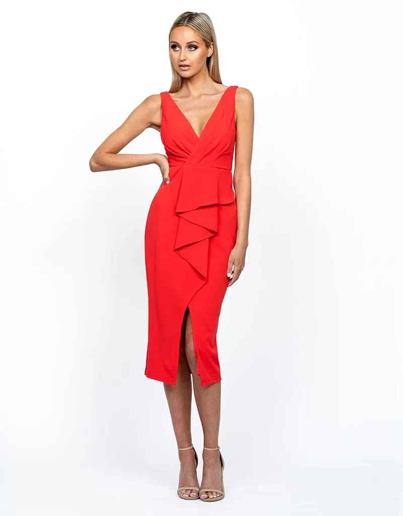 DAKOTA V NECK RUFFLE MIDI BL55D17S