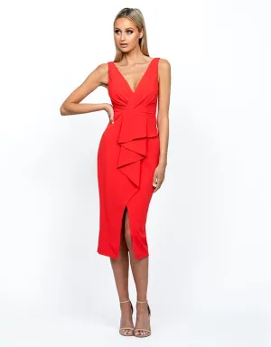 DAKOTA V NECK RUFFLE MIDI BL55D17S