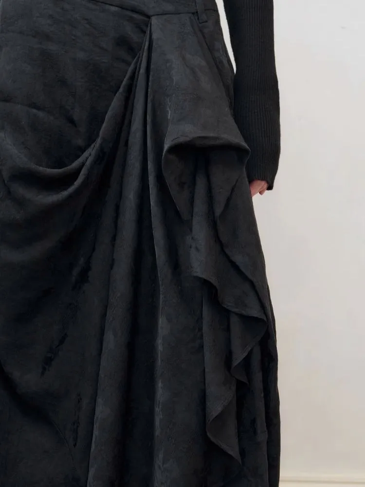 Dark jacquard ruched half-body skirt【s0000008179】