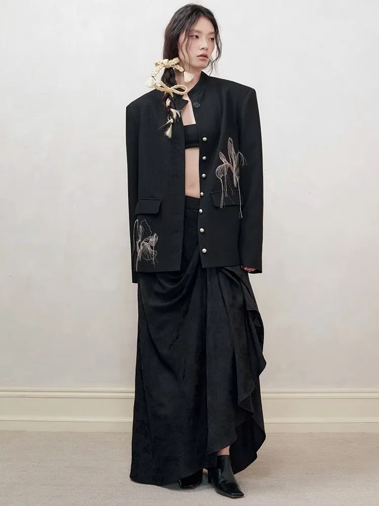 Dark jacquard ruched half-body skirt【s0000008179】