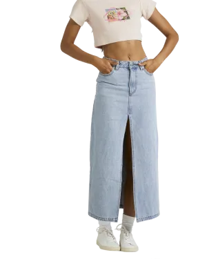 Denim Midi Skirt in Vintage Blue