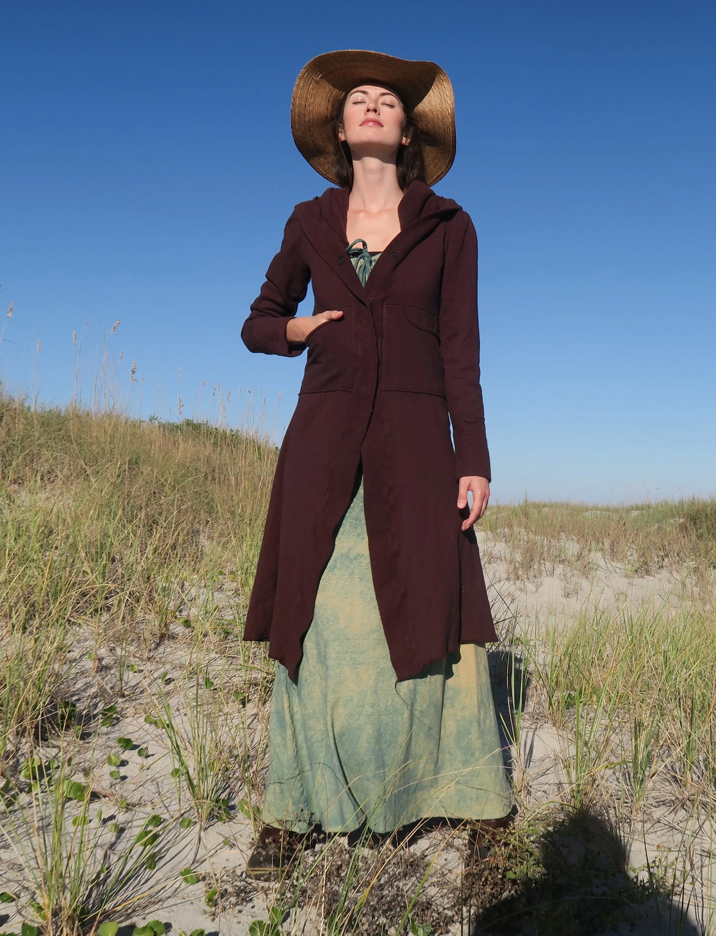 Drawstring Collar Simplicity Long Dress
