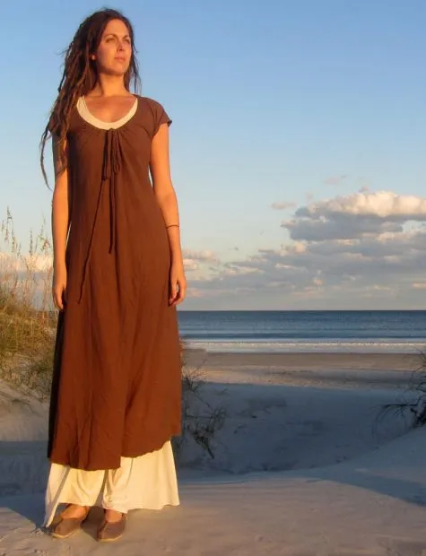 Drawstring Collar Simplicity Long Dress