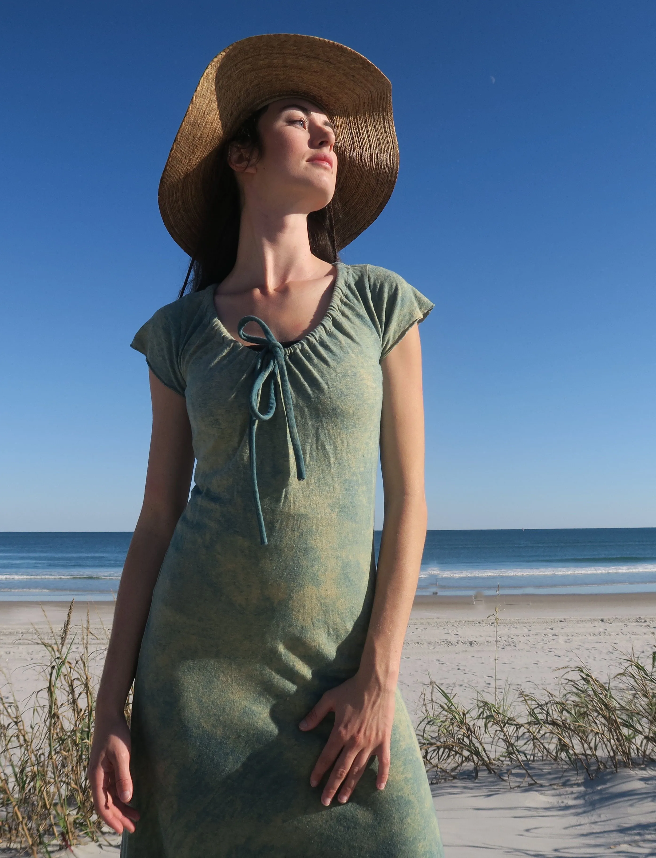 Drawstring Collar Simplicity Long Dress