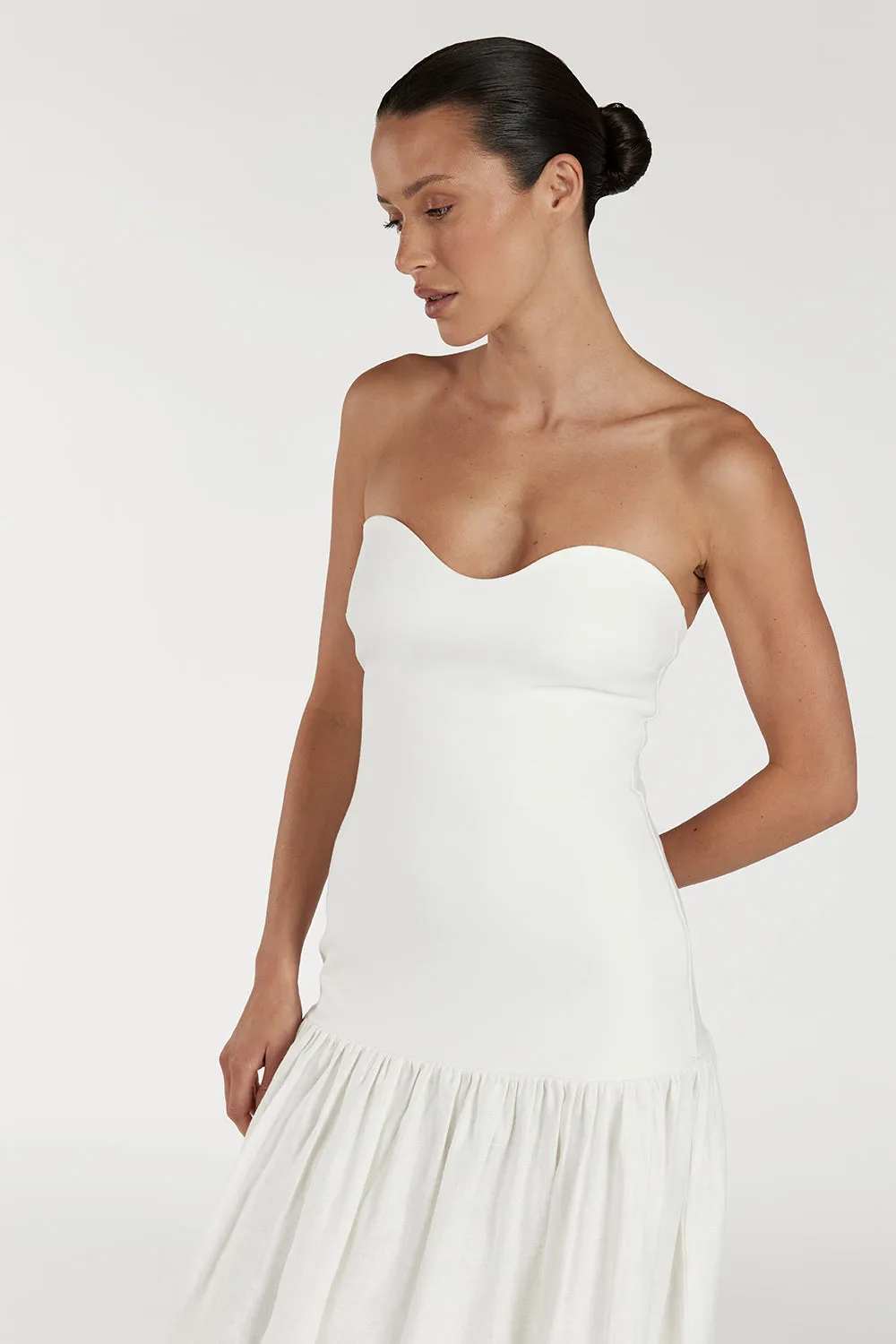 ELLISON WHITE STRAPLESS MIDI DRESS