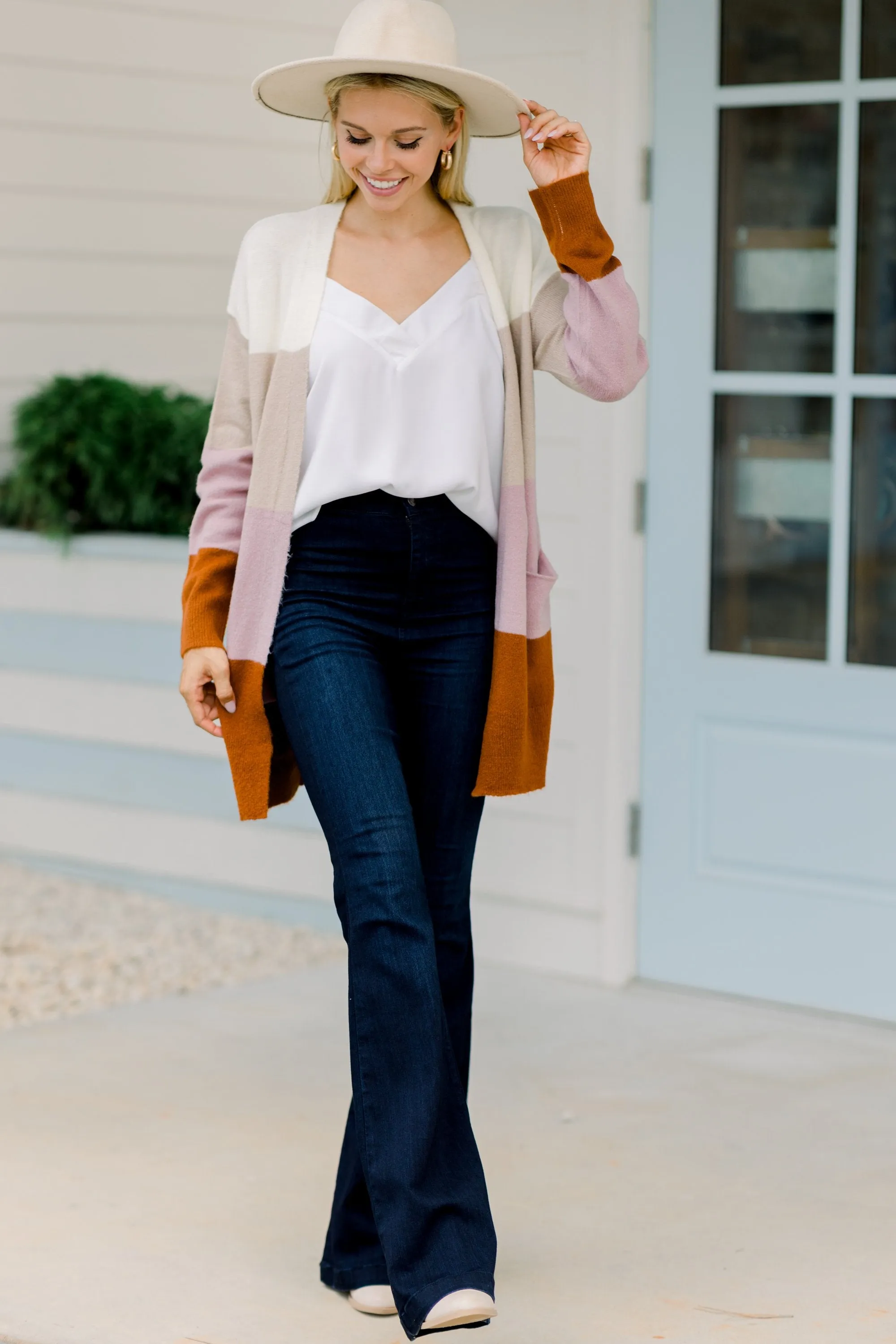 Embrace The Fun Taupe Brown Colorblock Cardigan