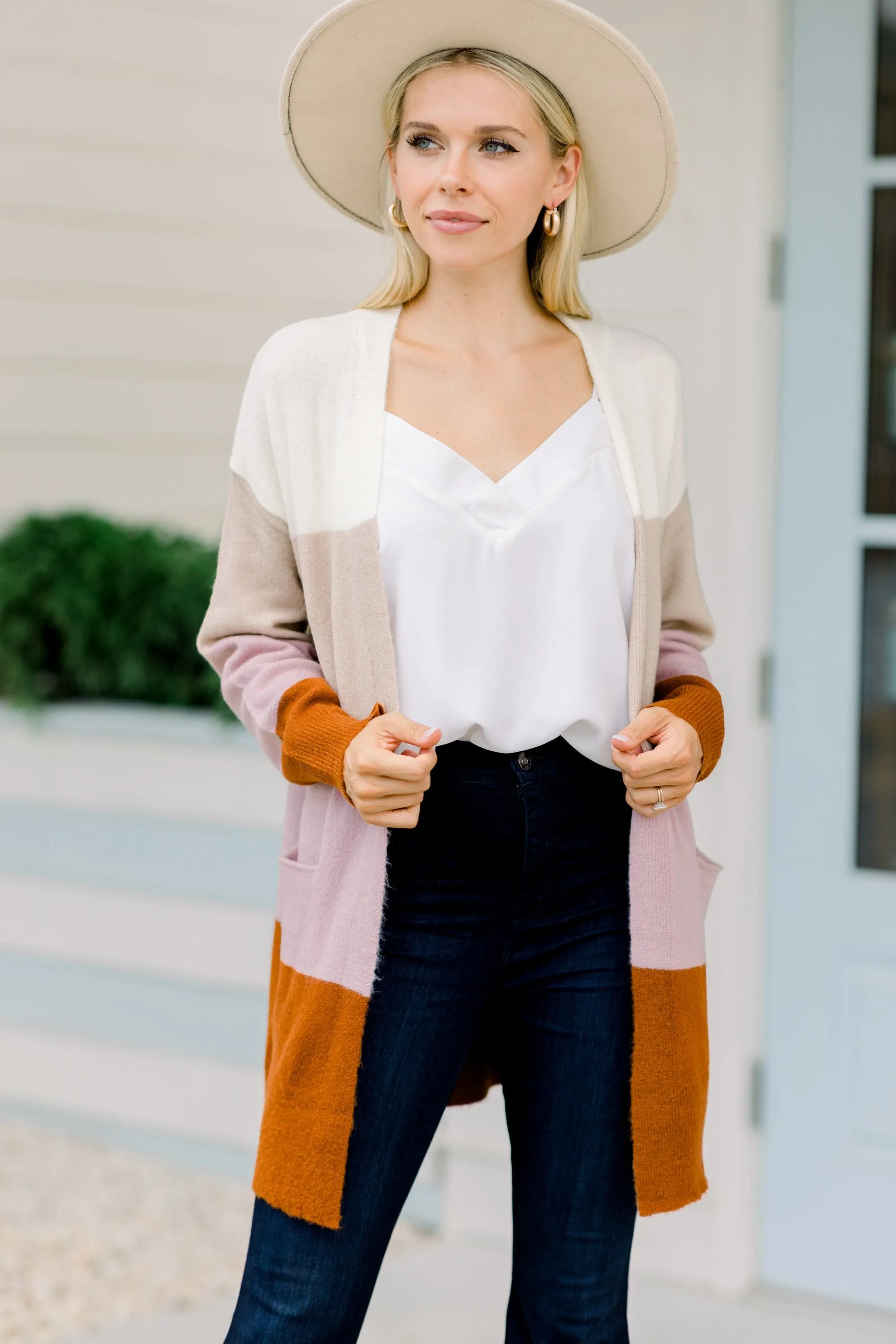 Embrace The Fun Taupe Brown Colorblock Cardigan