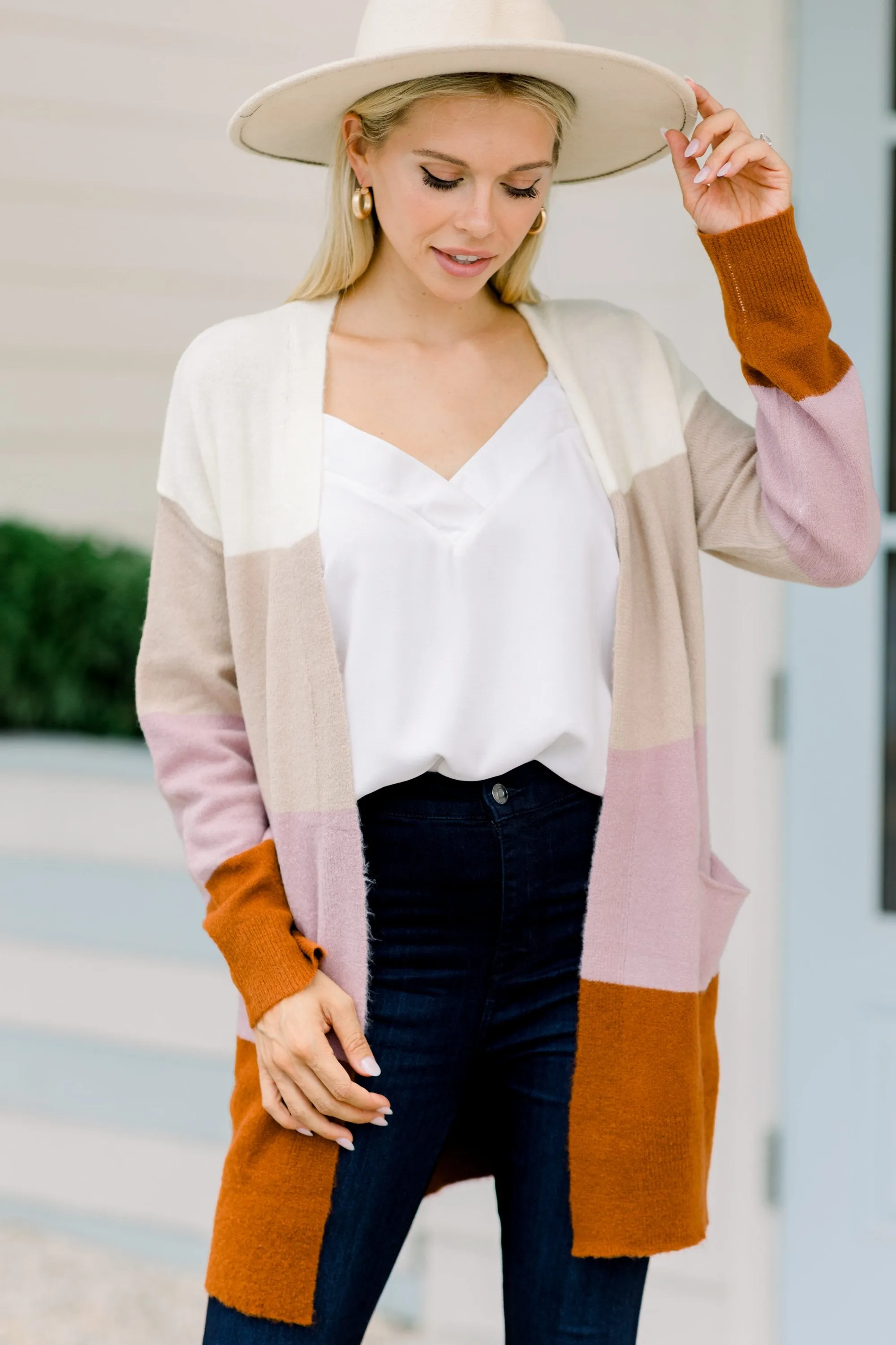 Embrace The Fun Taupe Brown Colorblock Cardigan