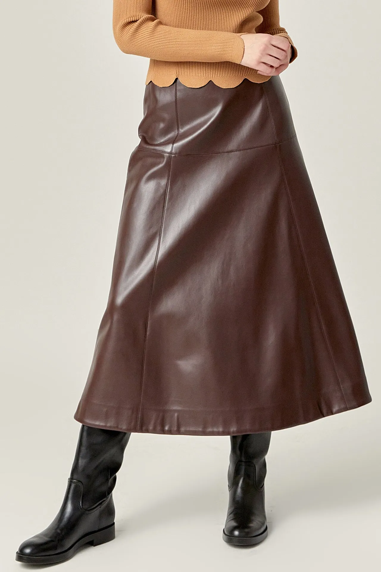 English Factory - PU High Waisted Midi Skirt