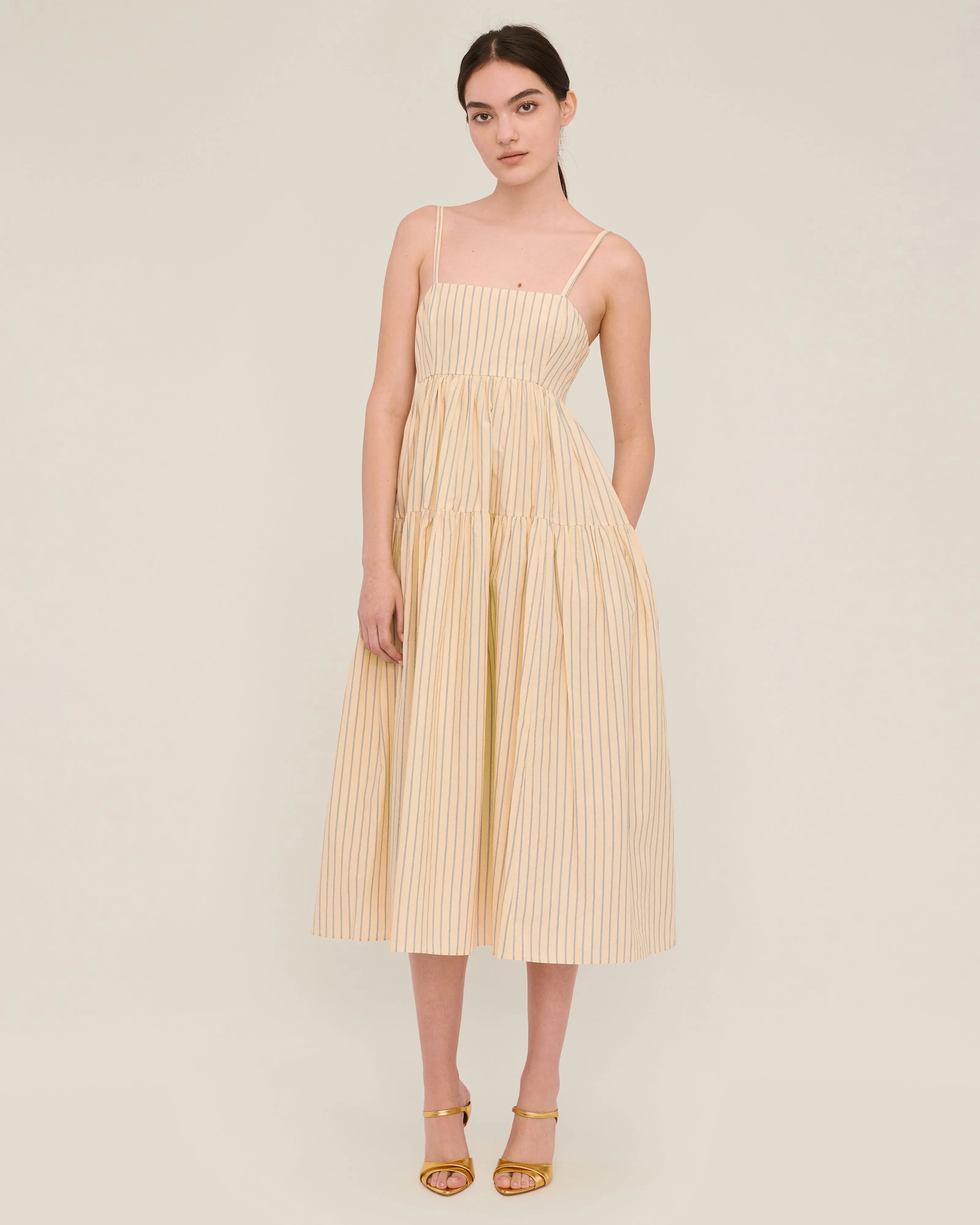 Eva Trapeze Midi Dress in Canary Edie Stripe