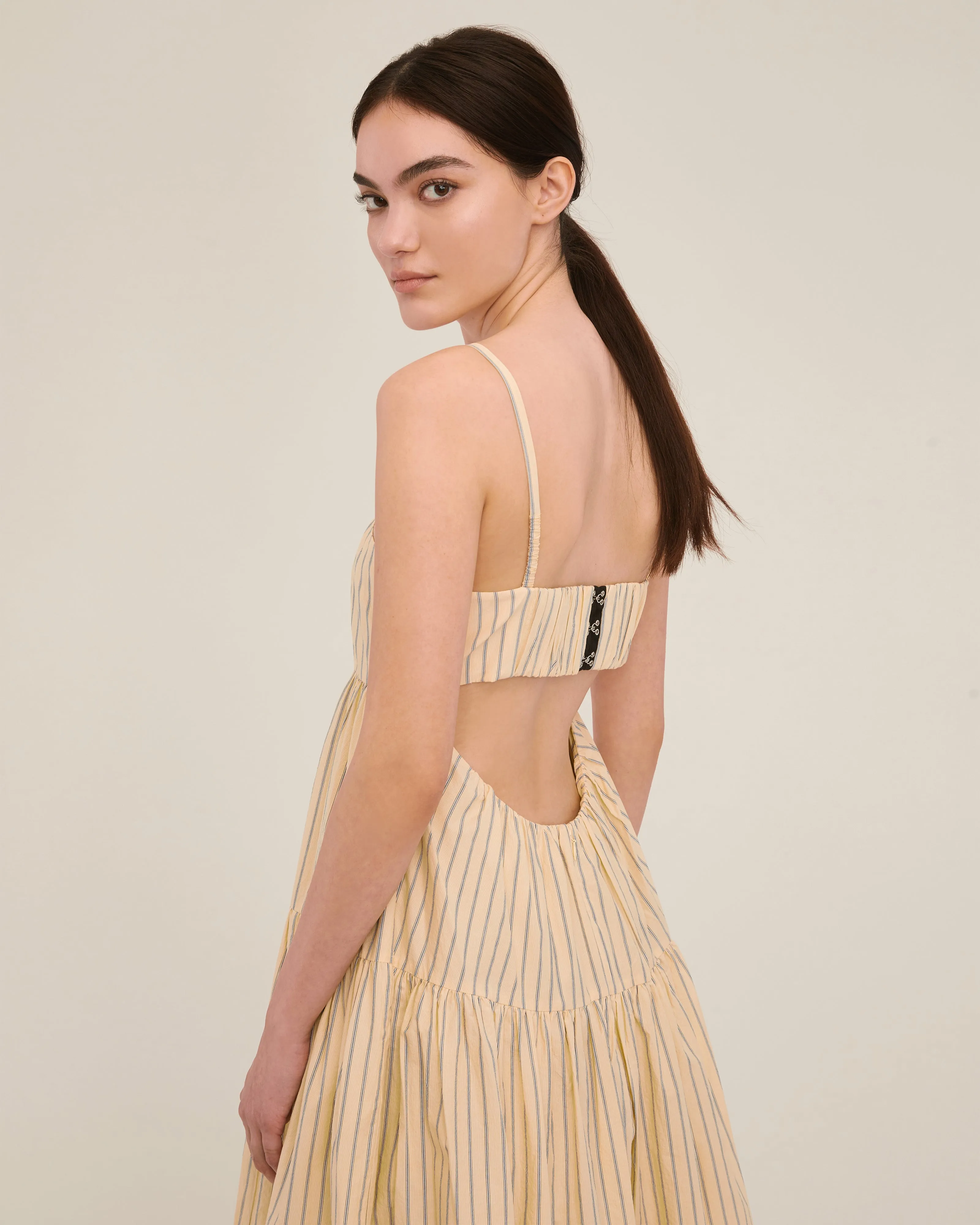 Eva Trapeze Midi Dress in Canary Edie Stripe