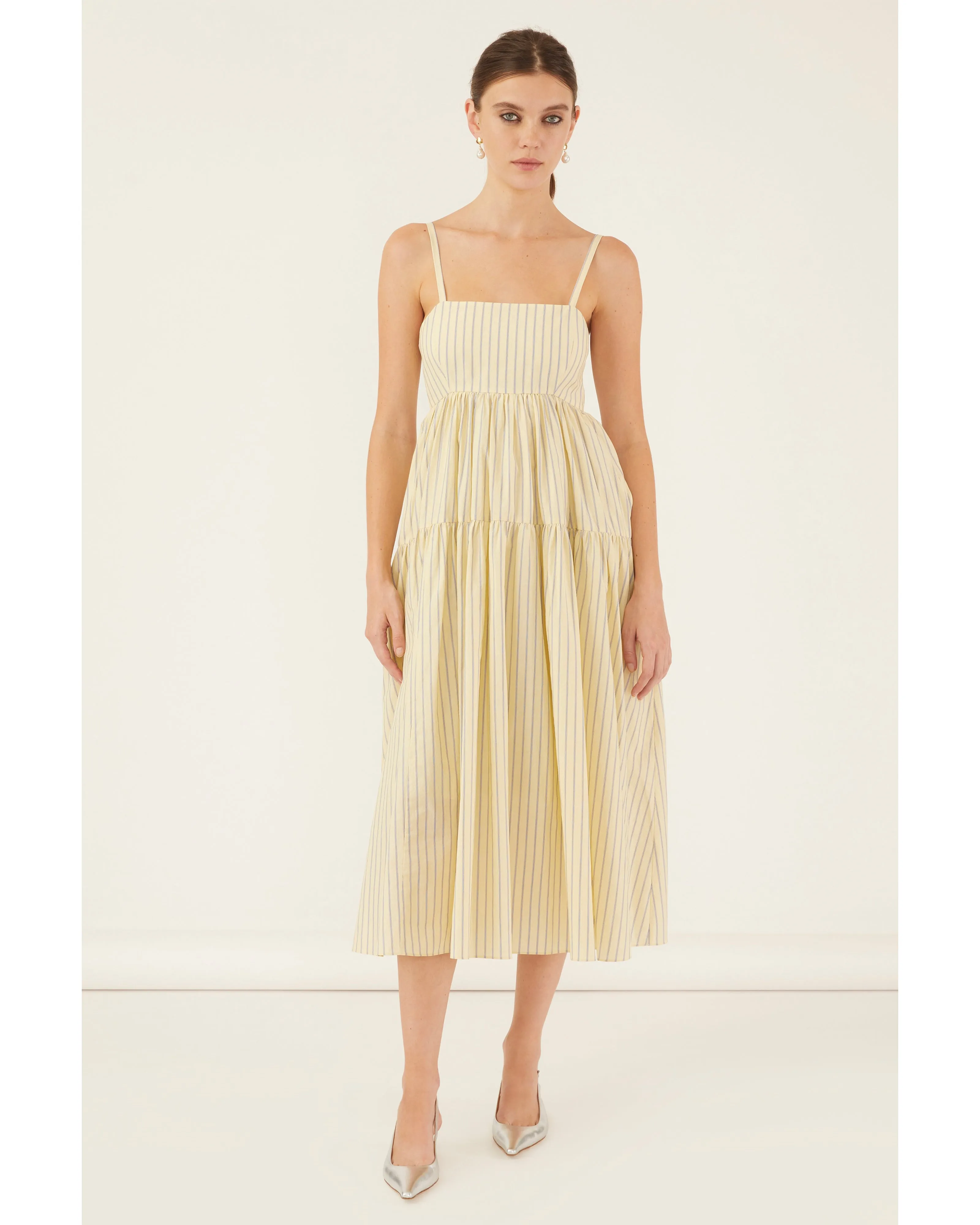 Eva Trapeze Midi Dress in Canary Edie Stripe