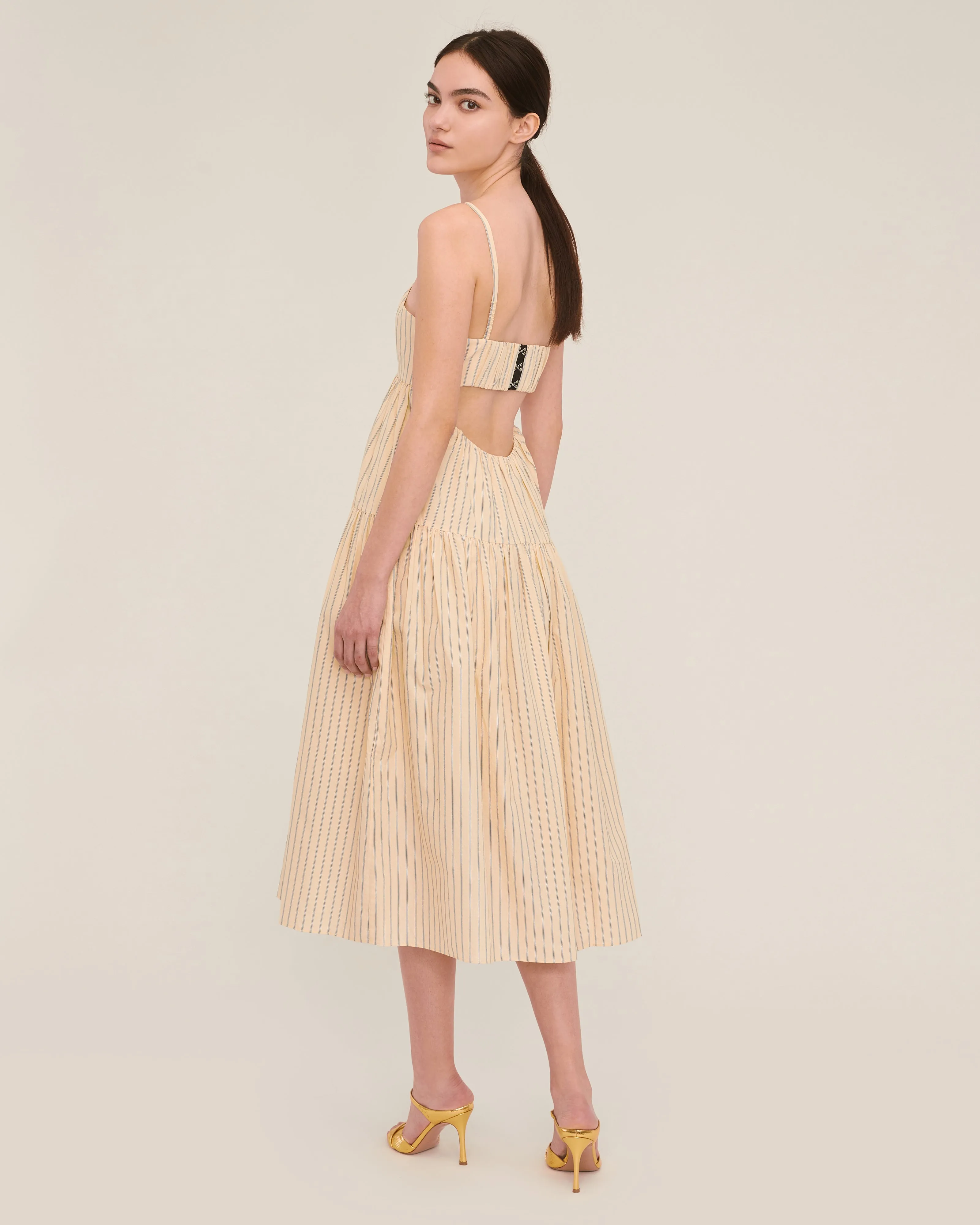 Eva Trapeze Midi Dress in Canary Edie Stripe