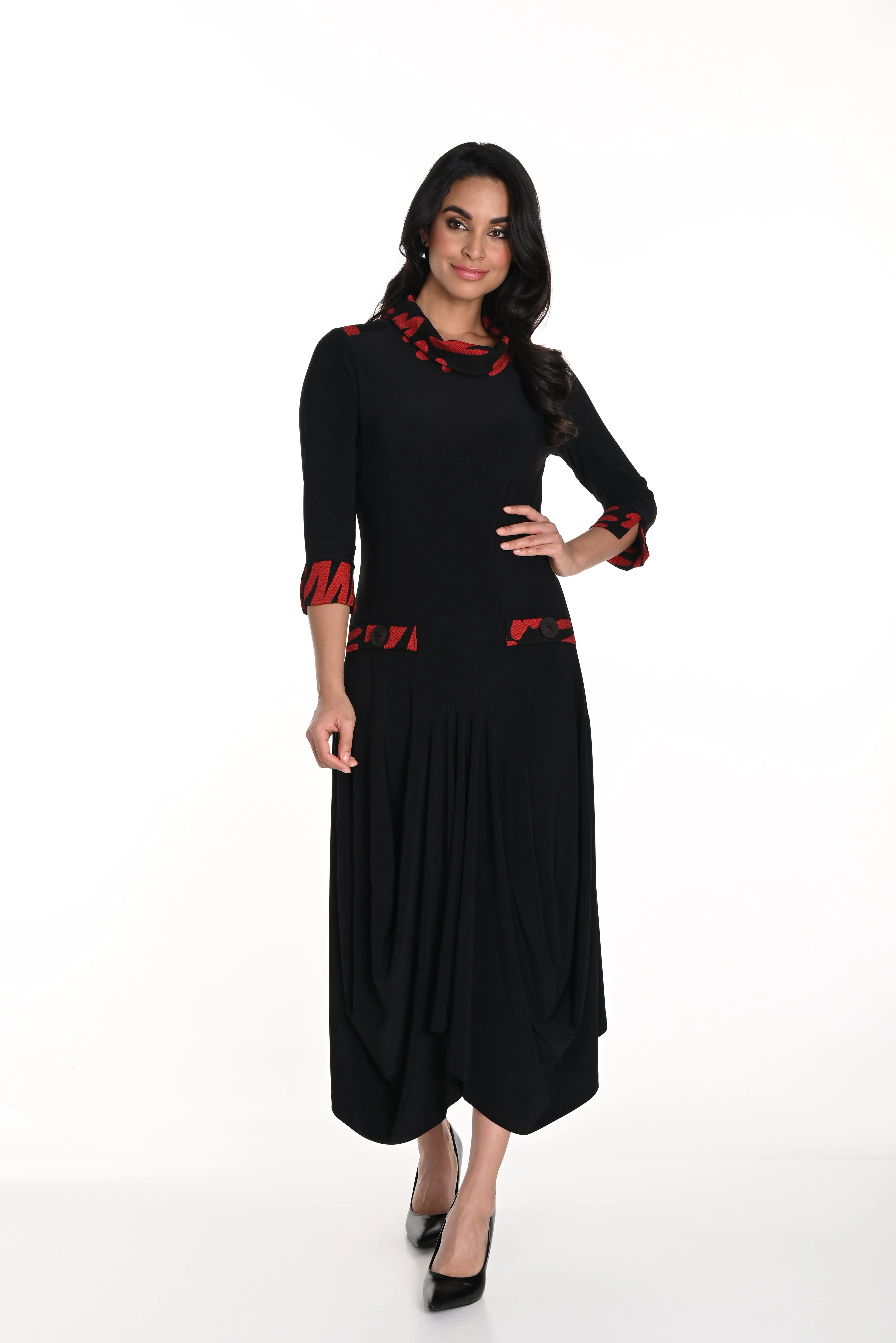 Frank Lyman Fall 2024-243116-Knit Dress-Black/Red