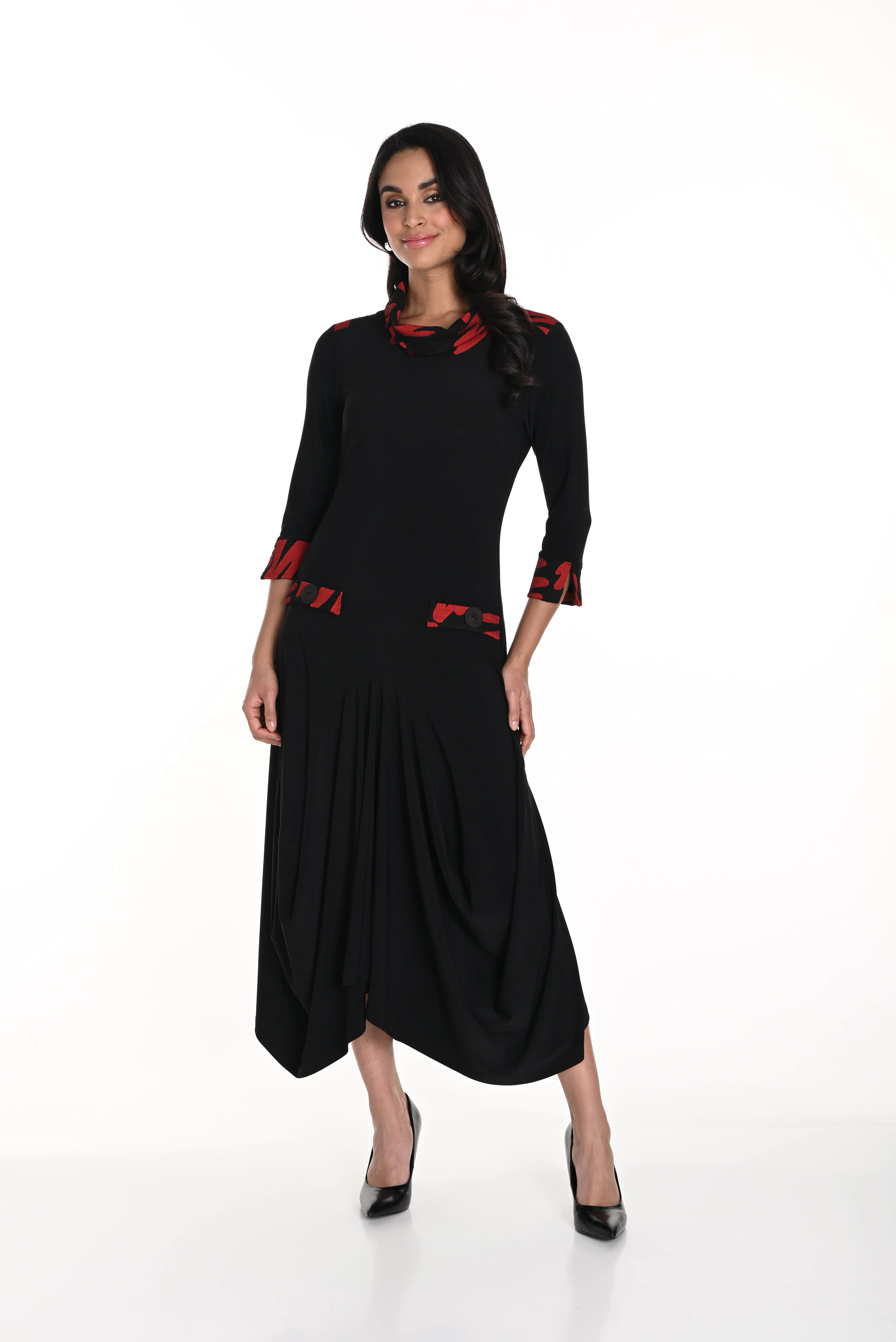 Frank Lyman Fall 2024-243116-Knit Dress-Black/Red