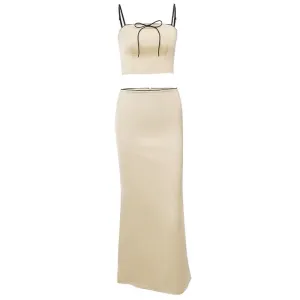French Summer Satin Top & Maxi Skirt Set