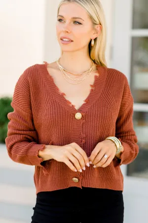 Fresh New Start Marsala Red Frayed Cardigan